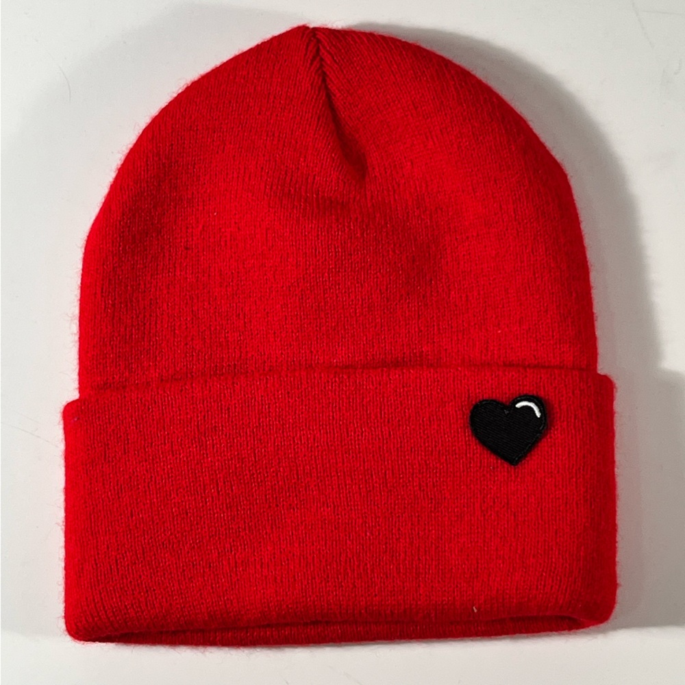 Cute red beanie with black heart